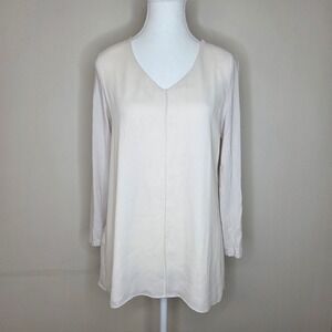 LYSSE Womens Beige V Neck Long Sleeve Tunic Top Size S Modal Blend